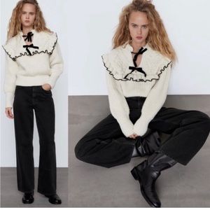 Zara ribbed knit sweater with velvet detail